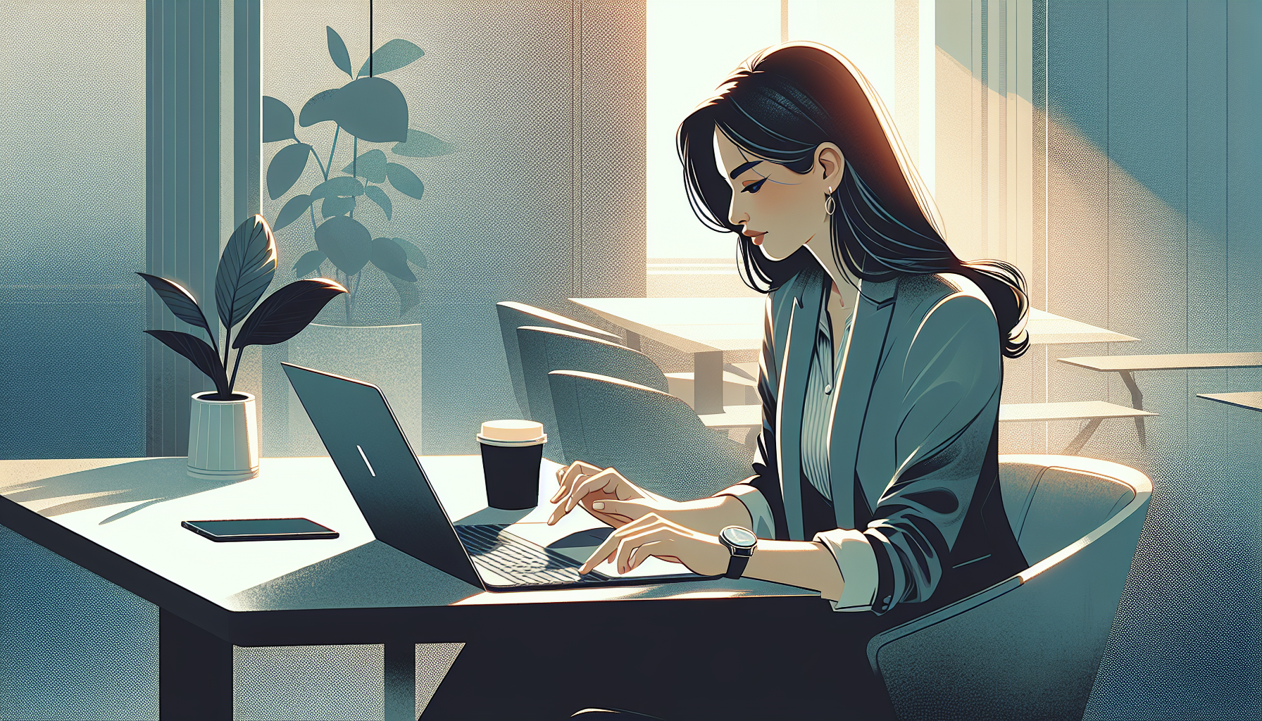 Person composing a professional follow-up email at a modern desk with a laptop